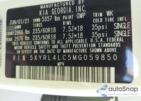2021 Kia Sorento S from USA, damaged, VIN 5XYRL4LC5MG059850